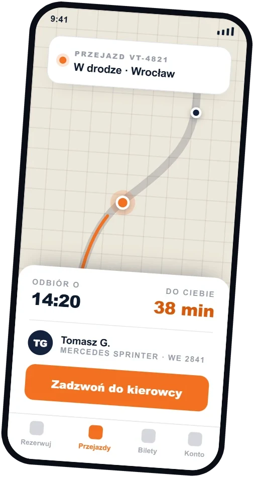 Śledzenie busa na żywo w aplikacji VIPMAR Tour na telefonie
